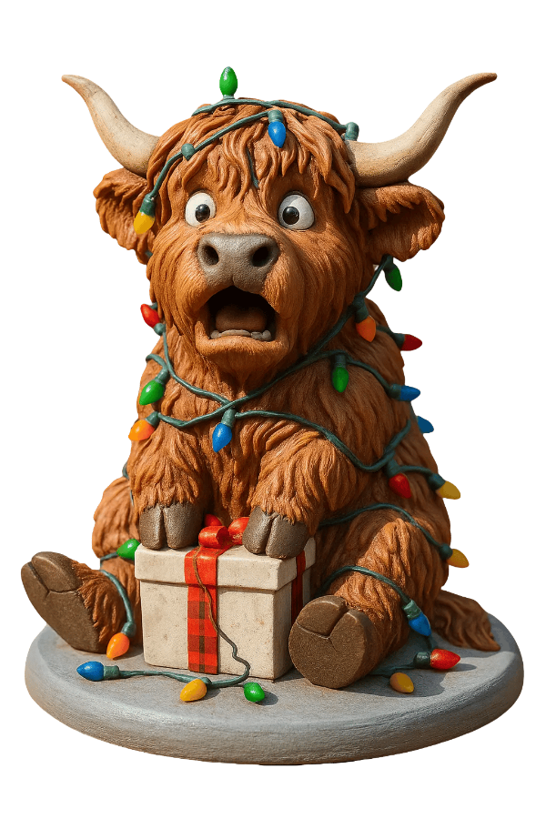 🐮Adventi naptár a Highlanderrel 2025 🎄✨ – Kézzel készült 3D baba Highlanderrel (24 darab)