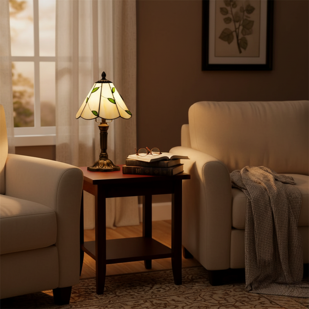 Retro Barokk Asztali Lámpa - Üvegablakos Mediterrán Elegancia