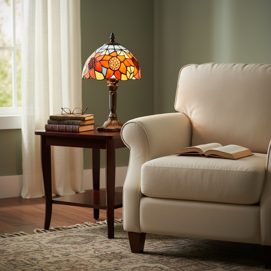 Barokk Inspirált Klasszikus Asztali Lámpa - Vitrázs Üveggel