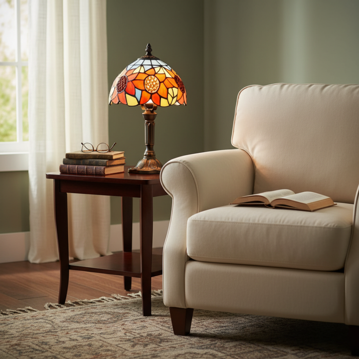 Barokk Inspirált Klasszikus Asztali Lámpa - Vitrázs Üveggel