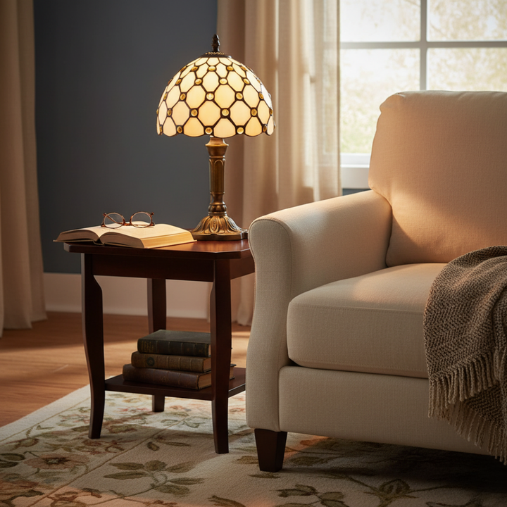 Luxus Retro Barokk Asztali Lámpa - Vitró Üveg Részletekkel