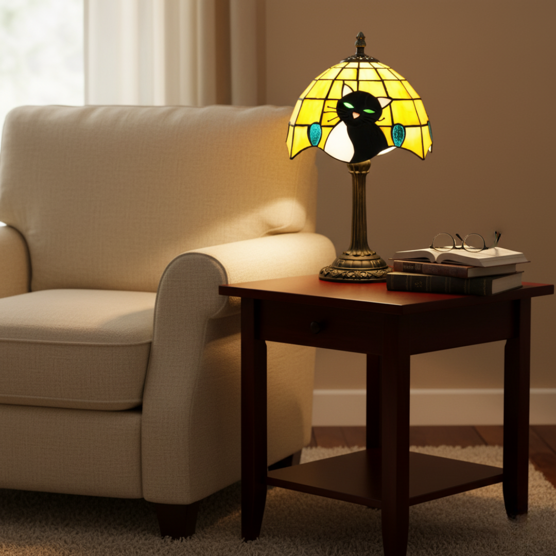 Királyi Barokk Fekete Macska Asztali Lámpa - Meleg Hangulatfény