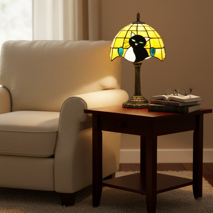 Királyi Barokk Fekete Macska Asztali Lámpa - Meleg Hangulatfény