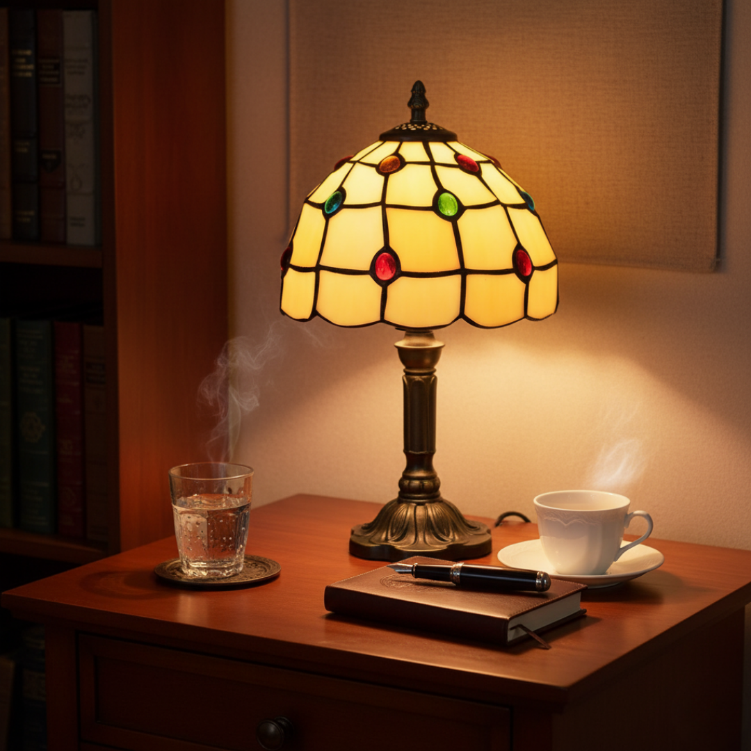 Art Deco Asztali Lámpa Vitrázs - Mediterrán Hangulat