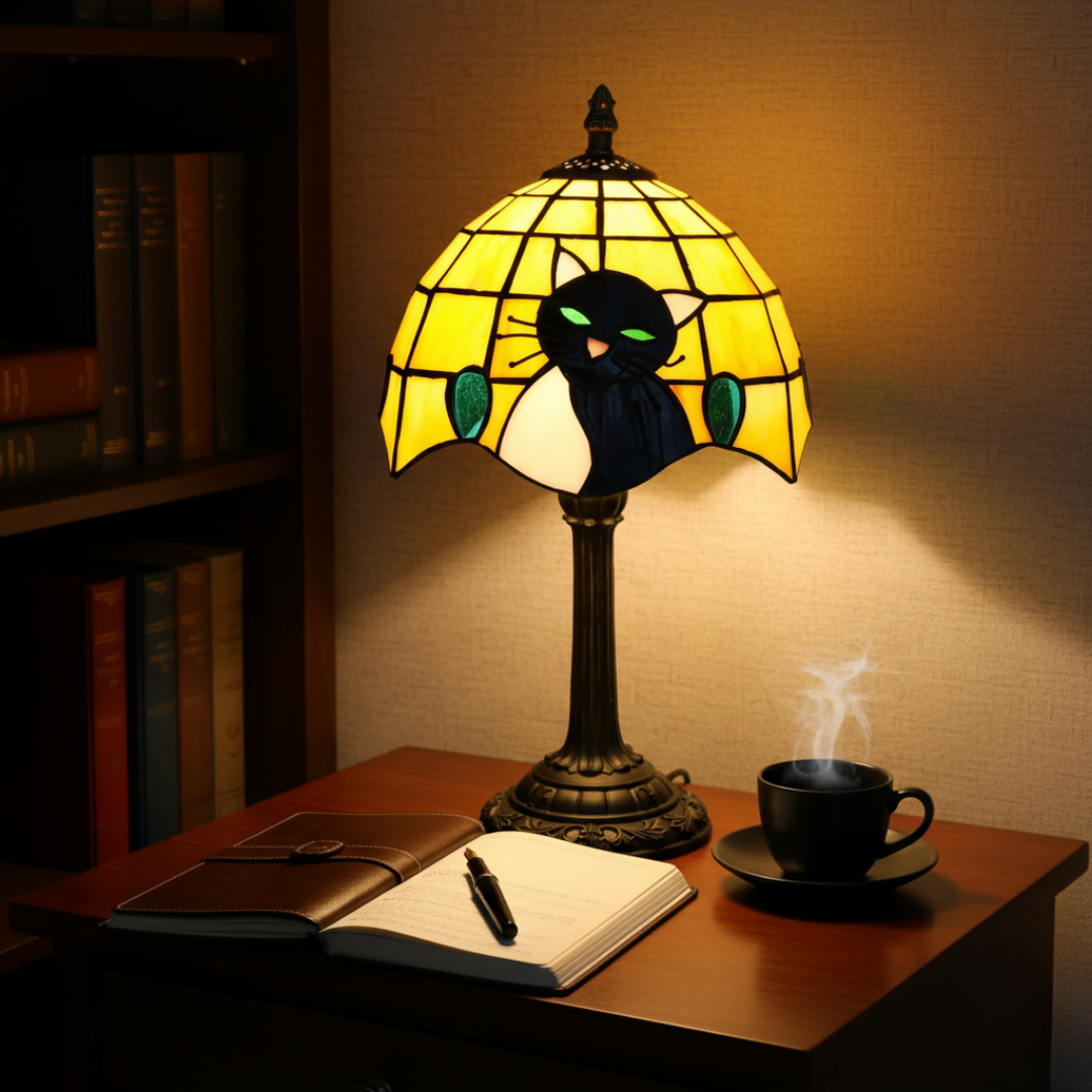 Királyi Barokk Fekete Macska Asztali Lámpa - Meleg Hangulatfény